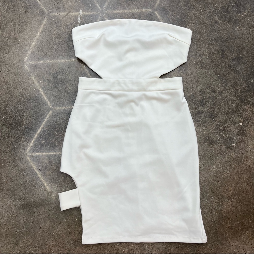 tiger mist women’s small white mini dress strapless side slit sexy